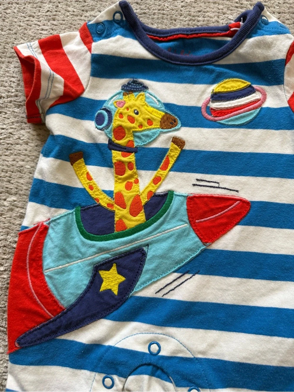Baby Boden Giraffe Rocket Romper 0-3M Striped Applique Cotton‎ Outfit